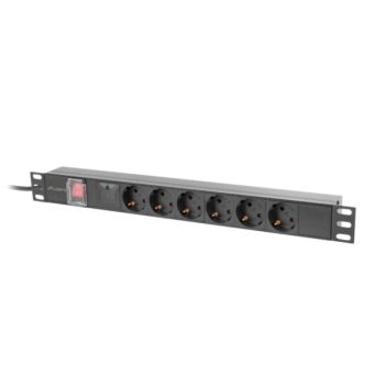   Lanberg PDU-06F-0200-BK 19" 1U 6xSchuko aljzat Schuko csatlakozóvéggel 2m fekete elosztósor kapcsolóval
