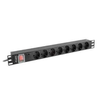   Lanberg PDU-08F-0200-BK 19" 1U 8xSchuko aljzat Schuko csatlakozóvéggel 2m fekete elosztósor kapcsolóval