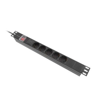   Lanberg PDU-05F-0200-IEC-BK 19" 1U 5xSchuko aljzat C14 csatlakozóvéggel 2m fekete elosztósor kapcsolóval