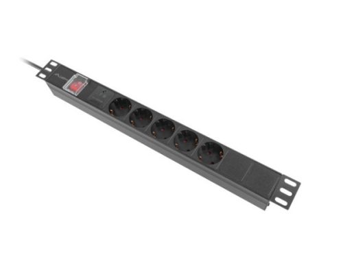Lanberg PDU-05F-0200-IEC-BK 19" 1U 5xSchuko aljzat C14 csatlakozóvéggel 2m fekete elosztósor kapcsolóval