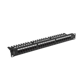   Lanberg PPUA-1124-B 19" 1U Cat.6A UTP 24port árnyékolatlan kábelrendezős fekete patch panel