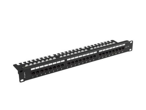 Lanberg PPUA-1124-B 19" 1U Cat.6A UTP 24port árnyékolatlan kábelrendezős fekete patch panel