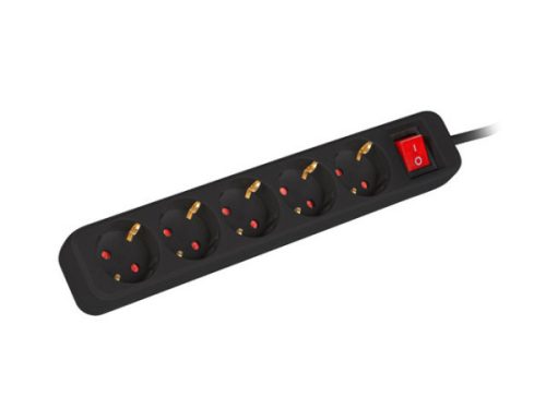 Lanberg PS1-05F-0300-BK 5x Schuko aljzat 10A 3m kapcsolós fekete elosztósor