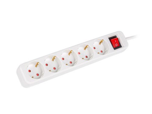 Lanberg PS1-05F-0300-W 5x Schuko aljzat 10A 3m kapcsolós fehér elosztósor