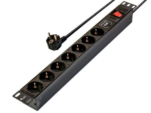 RAIN RET2209 19"" 1U PDU 7xCEE 7/3 schuko aljzat CEE7/7 csatlakozó 1,8m túlfeszültségvédett elosztósor