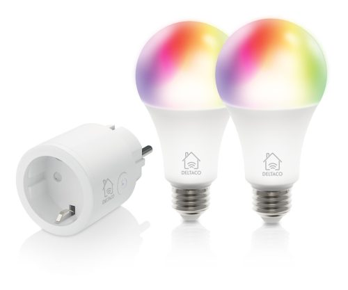 Deltaco SMART HOME SH-KIT01 kezdőkészlet Szett, 1db aljzat, 2db izzó (SH-LE27RGB)