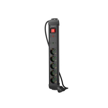   Lanberg SP1-05F-0300-BK 5x Schuko aljzat túlfeszültség ellen védett 3m kapcsolós fekete elosztósor