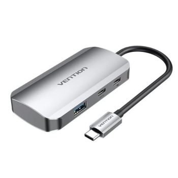   Vention USB-C -> USB3.0x3/SD/TF/PD (0,15m Szürke Aluminum Ötvözet), Hub
