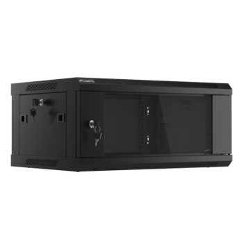   Lanberg WF01-6404-10B 19" 4U SZÉL:600mm MÉLY:450mm MAG:290mm lapraszerelt üvegajtós fekete fali rack szekrény