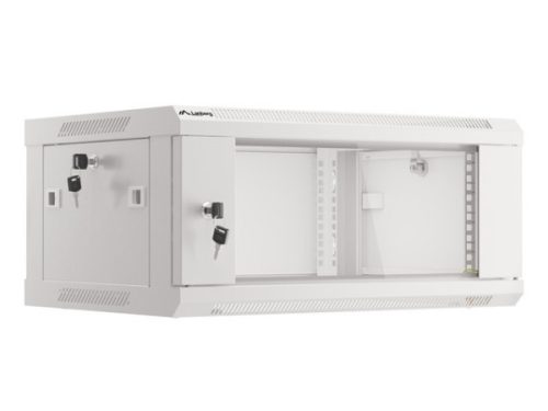 Lanberg WF01-6404-10S 19" 4U SZÉL:600mm MÉLY:450mm MAG:290mm lapraszerelt üvegajtós szürke fali rack szekrény