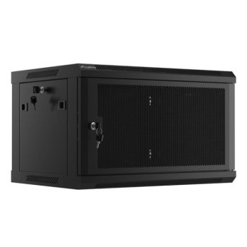   Lanberg WF01-6406-23B 19" 6U SZÉL:600mm MÉLY:450mm MAG:379mm lapraszerelt perforált ajtós fekete fali rack szekrény