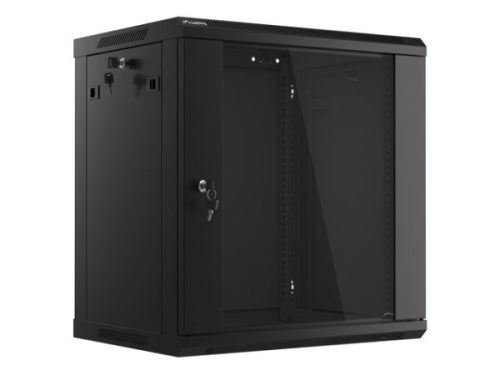 Lanberg WF01-6412-10B 19" 12U SZÉL:600mm MÉLY:450mm MAG:640mm lapraszerelt üvegajtós fekete fali rack szekrény