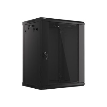   Lanberg WF01-6415-10B 19" 15U SZÉL:600mm MÉLY:450mm MAG:774mm lapraszerelt üvegajtós fekete fali rack szekrény