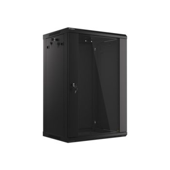   Lanberg WF01-6418-10B 19" 18U SZÉL:600mm MÉLY:450mm MAG:907mm lapraszerelt üvegajtós fekete fali rack szekrény