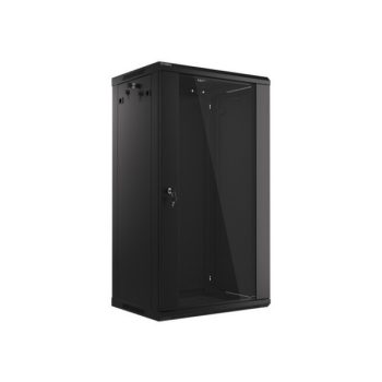   Lanberg WF01-6422-10B 19" 22U SZÉL:600mm MÉLY:450mm MAG:1085mm lapraszerelt üvegajtós fekete fali rack szekrény