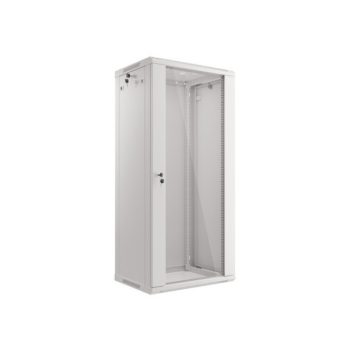   Lanberg WF01-6427-10S 19" 27U SZÉL:600mm MÉLY:450mm MAG:1307mm lapraszerelt üvegajtós szürke fali rack szekrény