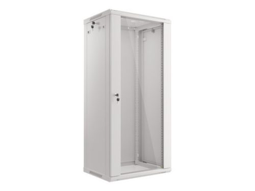 Lanberg WF01-6427-10S 19" 27U SZÉL:600mm MÉLY:450mm MAG:1307mm lapraszerelt üvegajtós szürke fali rack szekrény