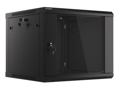 Lanberg WF01-6609-10B 19" 9U SZÉL:600mm MÉLY:600mm MAG:512mm lapraszerelt üvegajtós fekete fali rack szekrény