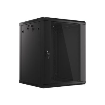   Lanberg WF01-6615-10B 19" 15U SZÉL:600mm MÉLY:600mm MAG:774mm lapraszerelt üvegajtós fekete fali rack szekrény