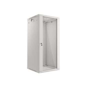   Lanberg WF01-6627-10S 19" 27U SZÉL:600mm MÉLY:600mm MAG:1307mm lapraszerelt üvegajtós szürke fali rack szekrény