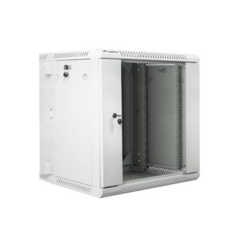   Lanberg WF02-6612-10S 19" 12U SZÉL:600mm MÉLY:600mm MAG:640mm lapraszerelt üvegajtós szürke kétrészes fali rack szekrény