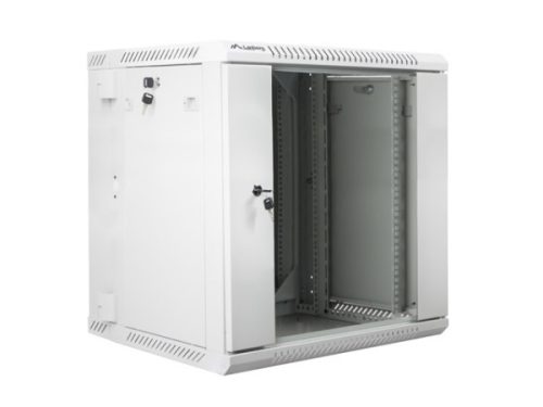 Lanberg WF02-6612-10S 19" 12U SZÉL:600mm MÉLY:600mm MAG:640mm lapraszerelt üvegajtós szürke kétrészes fali rack szekrény