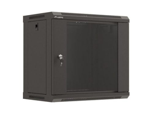 Lanberg WF03-5309-10B 19" 9U SZÉL:540mm MÉLY:350mm MAG:500mm lapraszerelt üvegajtós fekete fali rack szekrény